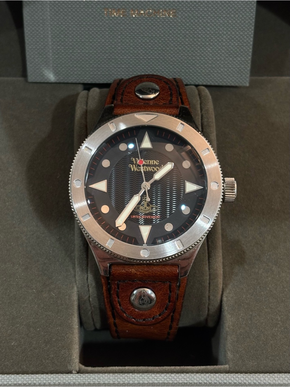 Vivienne Westwood Brown Leather Strap Silver Bezel Men's Watch (Smithfield)